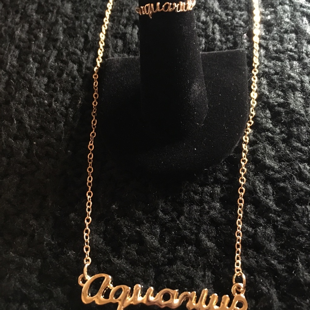 Zodiac-Aquarius necklace and ring set